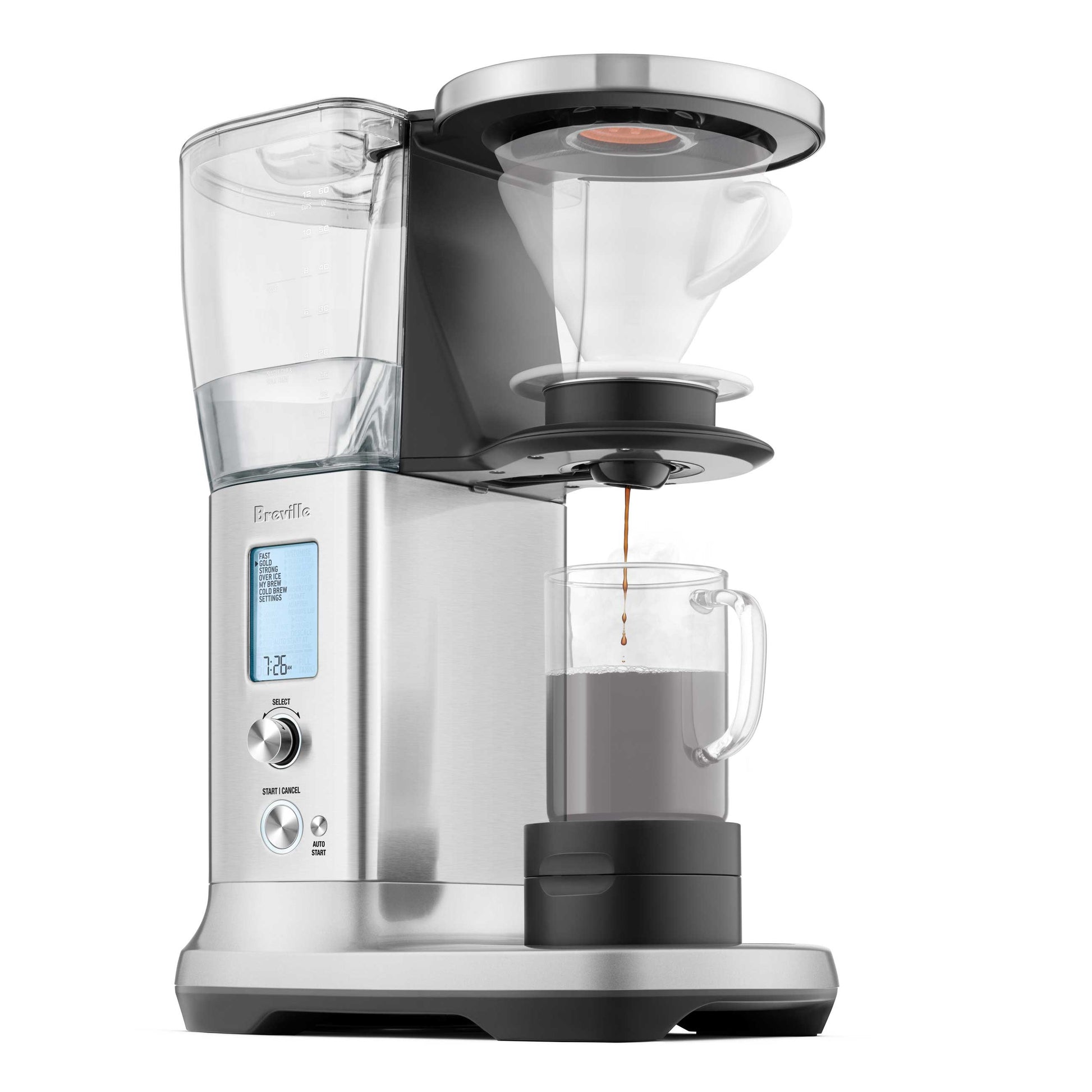 Product shot of Breville Precision Brewer Thermal Carafe BDC450BSS with pour over adapter kit installed