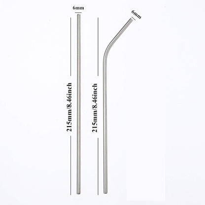Bent and Straight Metal Straw Sizing 215 mm by 6 mm or 8.46 inches by .24 inches