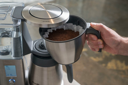 Lifestyle shot of Breville Precision Brewer Thermal Carafe basket with coffee in itBDC450BSS