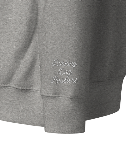 Barking Mug Sweatshirt Grey Close up sleeve