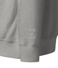 Load image into Gallery viewer, Barking Mug Sweatshirt Grey Close up sleeve