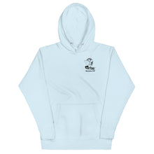 Load image into Gallery viewer, Coffee equipment and dogs hoodie Barking dog roasters sweatshirt cotton  sky blue front