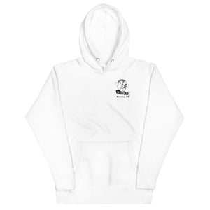Coffee equipment and dogs hoodie Barking dog roasters sweatshirt cotton  white front